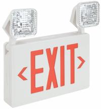 Exit Sign with Emergency Lights: White, 2 Faces, Red, LED, Ceiling/Wall, Nickel Cadmium, 120/277V AC (MPN 489K12). Key specifications — Voltage: 120/277V AC; Self Diagnostics: No; Housing Color: White; Brand: APPROVED VENDOR; Directional Indicators: Universal Field Selectable Chevrons; Lighting Technology: LED; Remote Capable: No; Text Color: Red.
