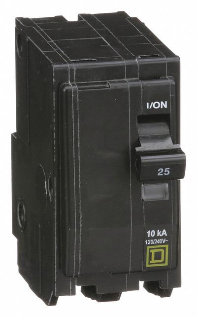 SQUARE D Miniature Circuit Breaker: 25 A, 120/240V AC, Single Phase, 10kA at 120/240V AC - QO Series, Plug-In Square D Miniature Circuit Breakers