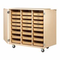 Mobile Tote Tray Cabinet: 4 1/4 ft Overall Ht, 22 in Overall Dp, 4 ft Overall Wd, Maple, 24 Drawers (MPN MTTC-4824WDM). Key specifications — Product Type: Mobile Tote Cabinet; Brand: DIVERSIFIED SPACES; Material: Maple; Cabinet Type: Mobile Cabinets.