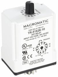 MACROMATIC Single Function Time Delay Relay: Socket Mounted, 24V AC/DC, 10 A, 11 Pins/Terminals (MPN TR-51628-10). Key specifications — Brand: MACROMATIC.