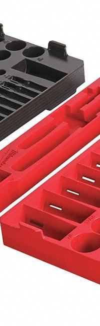 MILWAUKEE PACKOUT Socket Tray: 9 3/4 in W x 12 in D x 1 5/8 in H, Plastic, Black/Red (MPN 48-22-9486T). Key specifications — attr1120253: MILWAUKEE; attr1120340: Plastic; attr1120341: Red.
