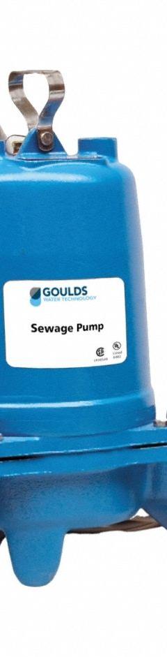 GOULDS Sewage Ejector Pump: Cast Iron, Single Phase, 1/2 hp, 230V AC, 2 in Max. Dia. Solids, 7.3 A (MPN WS0512B). Key specifications — Impeller Material: Cast Iron; Rated Voltage: 230V AC; Brand: GOULDS; Discharge Orientation: Vertical; Switch: Not Included.