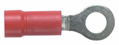 PANDUIT Ring Terminal: Red, Vinyl Insulation, #6 Stud Size, 22 AWG to 16 AWG Wire Sizes - Insulated Ring Terminals