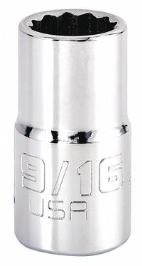 PROTO Socket: SAE, 1/2 in Drive Size, 9/16 in Socket Size, 12-Point, Std, Chrome, Not Tether Capable (MPN J5418N). Key specifications — attr1204417: PROTO; attr1204392: Chrome.