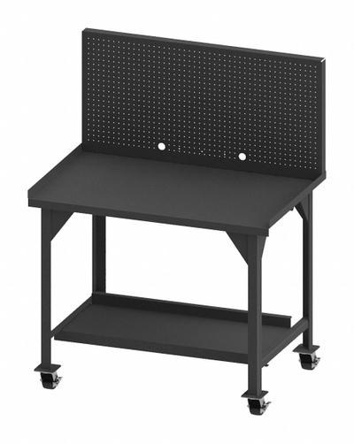 DURHAM MFG Workbench with Panel: Fixed Ht, Steel, 48 in x 30 in - Mobile Workbenches with Pegboard Panels & Lower Shelves