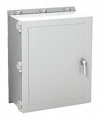 HOFFMAN Enclosure: Fiberglass, 24 in x 24 in x 8 in, NEMA 12/13/3/3R/4/4X, Solid Cover, Hinged (MPN A24H2408GQRLP). Key specifications — Brand: HOFFMAN; Closure Method: Quick Release Latch; Enclosure Material: Fiberglass; Knockouts: Not Included.