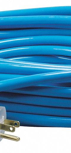 SOUTHWIRE Extension Cord: Outdoor Use, 50 ft Lg, Outlet, 5-15P, 12/3, SJTW, Blue, Single Connector (MPN 2578SW000H). Key specifications — Brand: SOUTHWIRE; Temperature Rating: -40° to 140°F; NEMA Plug Configuration: 5-15P.