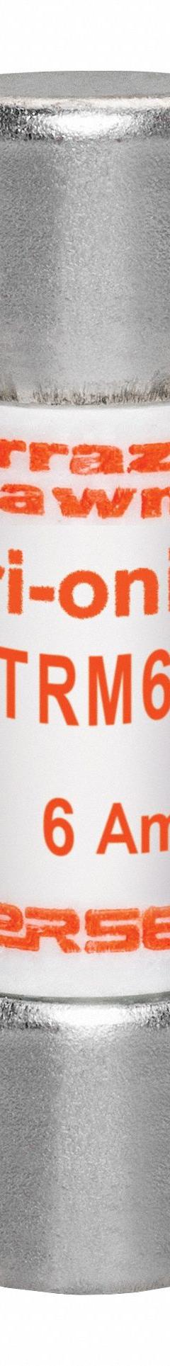 MERSEN Fuse: TRM Series, Midget, Time-Delay, 6 A, 250 V AC, 13/32 in x 1 1/2 in, Non-Indicating (MPN TRM6). Key specifications — Series: TRM; Brand: MERSEN.