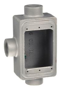 APPLETON ELECTRIC Electrical Box: Iron, Rectangular, 1 Gangs, 1 in Hub Size, 18 cu in Capacity, Gray (MPN FSCT-1-100). Key specifications — Color: Gray; Brand: APPLETON ELECTRIC.
