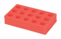 Tube Rack: Foam, Red, (15) Tubes (MPN 30400242). Key specifications — Material: Foam; Color: Red; Product Type: Test Tube Rack; Total Holding Capacity: (15) Tubes; Brand: OHAUS.