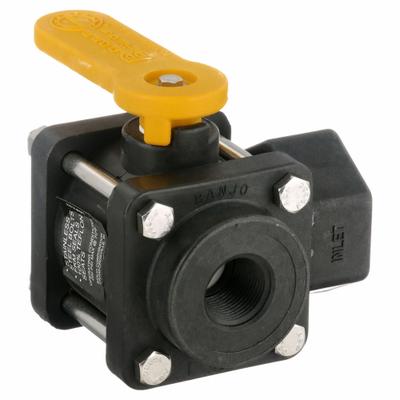 BANJO Manual Three-Way Ball Valve: 3/4 in, Polypropylene, L Flow, FNPT x FNPT x FNPT - L-Port Polypropylene Ball Valves