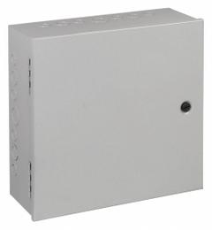 HOFFMAN Enclosure: Steel, 16 in x 16 in x 6 in, NEMA 1, Solid Cover, Hinged, Included, Painted (MPN AHE16X16X6). Key specifications — Brand: HOFFMAN; Closure Method: 1/4-Turn Latch; Knockouts: Included.