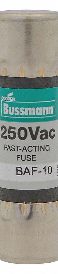 BUSSMANN Fuse: BAF Series, Midget, Fast-Acting, 1 A, 250 V AC, 13/32 in x 1 1/2 in, Non-Indicating (MPN BAF-1). Key specifications — attr1287209: BAF; attr211192: BUSSMANN.