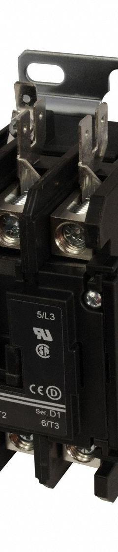EATON Definite Purpose Magnetic Contactor: 3 Poles, 120V AC, 50 A, Non-Reversing (MPN C25DNJ350A). Key specifications — Brand: EATON; Coil Voltage: 110-120V AC; Contactor Style: HVACR Definite Purpose Contactor; Frame Size: D; Terminal Connection Type: Box Lugs; Maximum Voltage Rating: 690V AC; Series: C25 Series; Phase: Three.