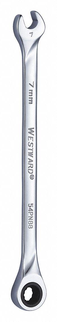 WESTWARD Combination Wrench: Alloy Steel, Chrome, 7 mm Head Size, 5 1/2 in Overall Lg, Std (MPN 54PN88). Key specifications — attr309600: 7 mm; attr309611: Chrome; attr309610: Alloy Steel; attr309604: No; attr309612: No; attr309613: No; attr309615: No; attr324932: WESTWARD.