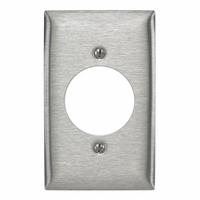 HUBBELL Wall Plate: Single Circular Opening, 1 Gang, Silver, Std Size (MPN SS725). Key specifications — Brand: HUBBELL; Material: Stainless Steel.