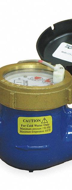 PULSAFEEDER Mechanical Flowmeter: Water Meter, Water, Brass, 3/4 in NPT, 3/4 in Connection Size, NPT (MPN MTR103-G). Key specifications — Brand: PULSAFEEDER; Display Type: Analog; Seal Material: Natural Rubber; Unit Of Measure: Gallons; Accuracy: +/-1.5%; Max. Voltage: 24V DC; Mounting Orientation: Universal.