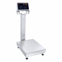 OHAUS Industrial Bench Scale: 15 3/4 in x 19 3/4 in, IP68/IP69K, Column-Mounted, Stainless Steel (MPN D61XWE50K1L7). Key specifications — Connection Ports: Ethernet; Readability: 0.01 lb/5 g; Brand: OHAUS; Weighing Surface Material: Stainless Steel.