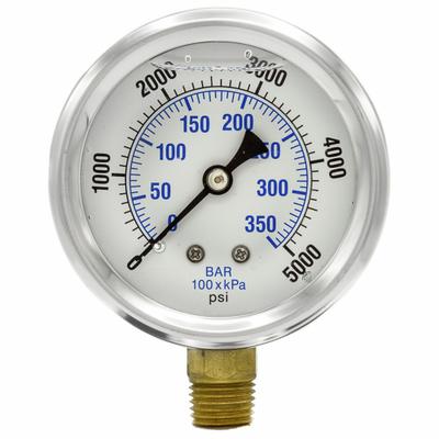 WGTC Differential Pressure Gauge: Bottom, 1/4 in NPT Male, ±1.5% Gauge Accuracy - Low Operating Pressure Differential Gauges
