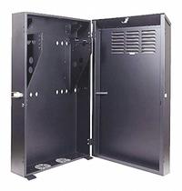 VIDEO MOUNT PRODUCTS Vertical Wall Cabinet: 5 Rack Units, 42 3/4 in x 25 5/8 in x 9 3/4 in, Steel (MPN ERVWC-5U36). Key specifications — Brand: VIDEO MOUNT PRODUCTS; Includes: Rear Cable Pass-Throughs; Material: Steel; Features_Broad: Low-Profile Vertical Orientation.