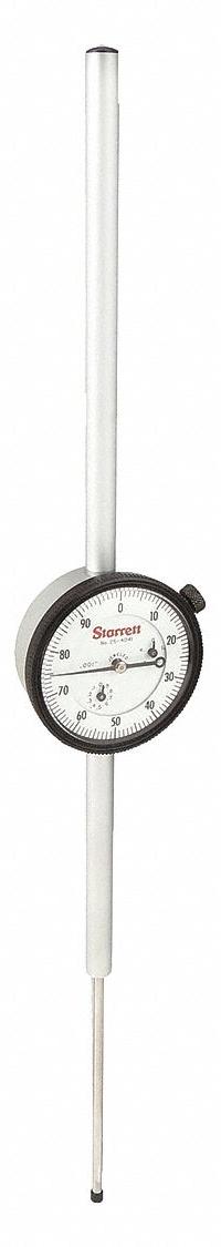 STARRETT Long Stroke Dial Indicator - Lug Back: 0 in to 4 in, Inch, Plunger, 0.001 in Accuracy (MPN 25-4041J). Key specifications — attr1184168: 25-4041J; attr1184178: 0-100; attr1184223: STARRETT; attr1200883: Long Stroke Dial Indicator - Lug Back; attr1184173: AGD 2; attr1184177: 0.001 in; attr1184208: Not Included.