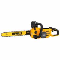DEWALT Battery-Powered Chainsaw: 18 in Bar Lg, Rear Handle, Auto Chain Oiler, 60 V, 40.9 cc (MPN DCCS672B). Key specifications — Brand: DEWALT.