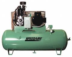 SPEEDAIRE Electric Air Compressor: 7.5 hp, 2 Stage, Horizontal, 80 gal, 23.5 cfm, 175 psi (MPN 1WD86). Key specifications — attr48430: SPEEDAIRE; attr48445: 60 Hz; attr48448: Initial Fill of Compressor Oil; attr48450: 208-240V AC; attr48474: Three; attr48487: Horizontal.