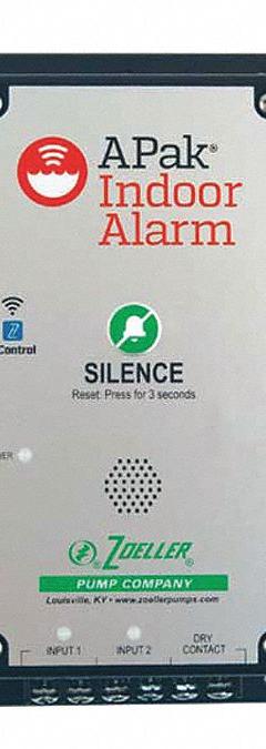 ZOELLER Water Alarm: High Level, 115V AC, Manual, 87 dB, Audio/Visual, 2 Alarm Inputs, Mobile App, 1 (MPN 10-4013). Key specifications — Brand: ZOELLER; Nameplate Voltage: 115V AC; Manufacturer Part Number: 10-4013; Switch Type Included: Sensor; Battery Backup: Yes.