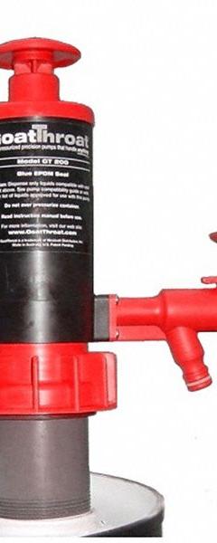 GOATTHROAT PUMPS Hand Pump: Piston Action, Polypropylene Housing, 48 oz per stroke, Piston, Buna-N (MPN GT100). Key specifications — Brand: GOATTHROAT PUMPS; Housing Material: Polypropylene; Maximum Flow Rate: 48 oz per stroke; Suction Tube Material: PP; Seal Material: Buna-N.