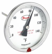 DWYER Clip On Dial Thermometer: 0°F to 140°F, +/- 2% Accuracy, 5 in Stem Lg, Fahrenheit (MPN CBT1750111). Key specifications — Accuracy: +/- 2%; Brand: DWYER; Temperature Units: Fahrenheit.