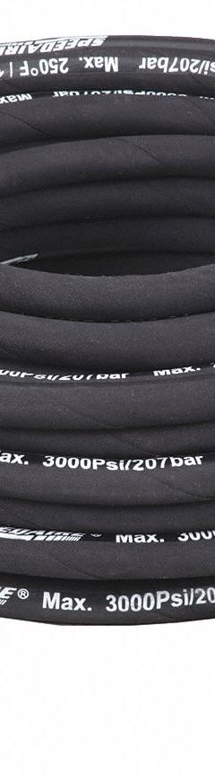 Pressure Washer Hose: 3/8 in ID, 100 ft Lg, Rubber, Black, 3/8 in x 3/8 in Fitting Size, MNPT x MNPT (MPN 22KE03). Key specifications — Hose Cover Material: Rubber; Fitting Type: MNPT x MNPT; Hose Color: Black; Hose Configuration: Coupled Assembly; Brand: SPEEDAIRE.