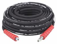 Pressure Washer Hose: 3/8 in ID, 100 ft Lg, Rubber, Black, 3/8 in x 3/8 in Fitting Size, MNPT x MNPT (MPN 22KE03). Key specifications — Hose Cover Material: Rubber; Fitting Type: MNPT x MNPT; Hose Color: Black; Hose Configuration: Coupled Assembly; Brand: SPEEDAIRE.