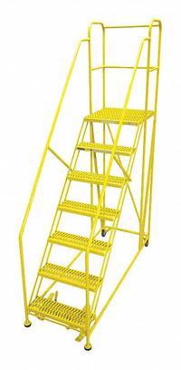 COTTERMAN Work Platform: 5.8 ft Platform Ht - Max, 24 in x 48 in, Steel, 800 lb Load Capacity (MPN 7WP2448RA3B4B8AC2P6). Key specifications — Folding: Not Foldable; Mobility: Rolling; Components Included: Rubber Foot Pads; Use Location: Indoor; Brand: COTTERMAN; Color: Yellow; Height Adjustability: Fixed Height; Includes Handrails: Handrails Included.