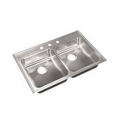 JUST MANUFACTURING Kitchen Sink: 33 in Overall Lg, 22 in Overall Wd, 5 1/2 in Bowl Dp, 2 Bowls (MPN DLADA2233A553-J). Key specifications — Brand: JUST MANUFACTURING; Color Family: Silver/Gray.
